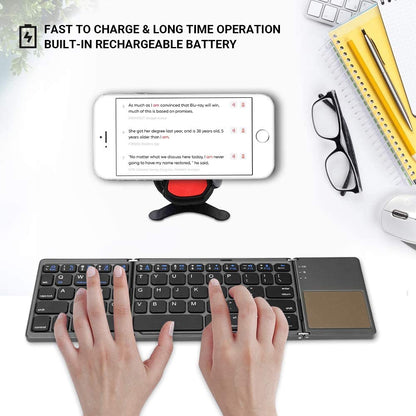 Foldable Bluetooth Keyboard, Tri-Folding Portable Wireless Keyboard with Touchpad, USB Rechargeable, Compatible with Windows/Android/Ios, Perfect for Laptop/Tablet/Smartphone (Gray)
