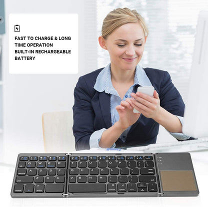 Foldable Bluetooth Keyboard, Tri-Folding Portable Wireless Keyboard with Touchpad, USB Rechargeable, Compatible with Windows/Android/Ios, Perfect for Laptop/Tablet/Smartphone (Gray)