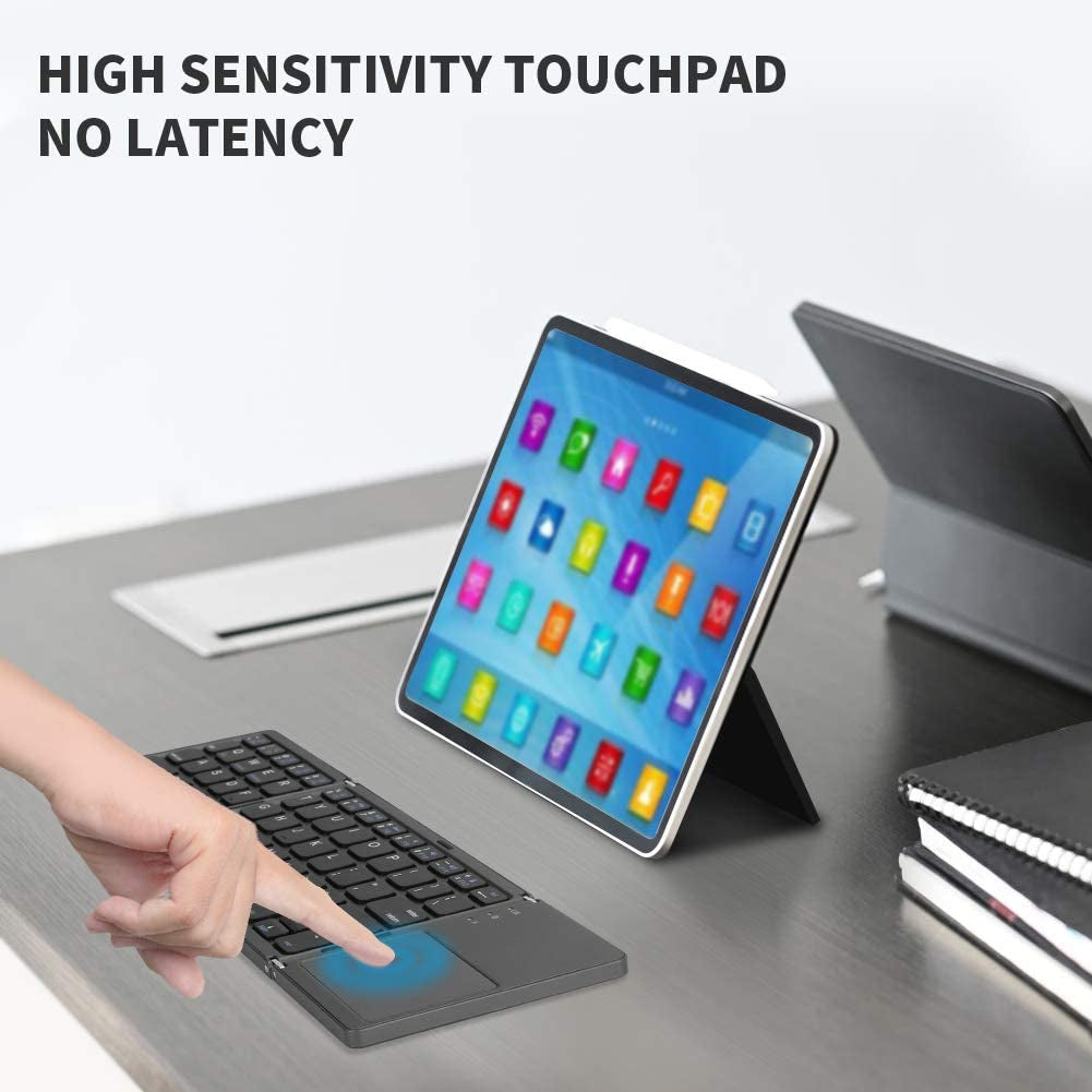 Foldable Bluetooth Keyboard, Tri-Folding Portable Wireless Keyboard with Touchpad, USB Rechargeable, Compatible with Windows/Android/Ios, Perfect for Laptop/Tablet/Smartphone (Gray)